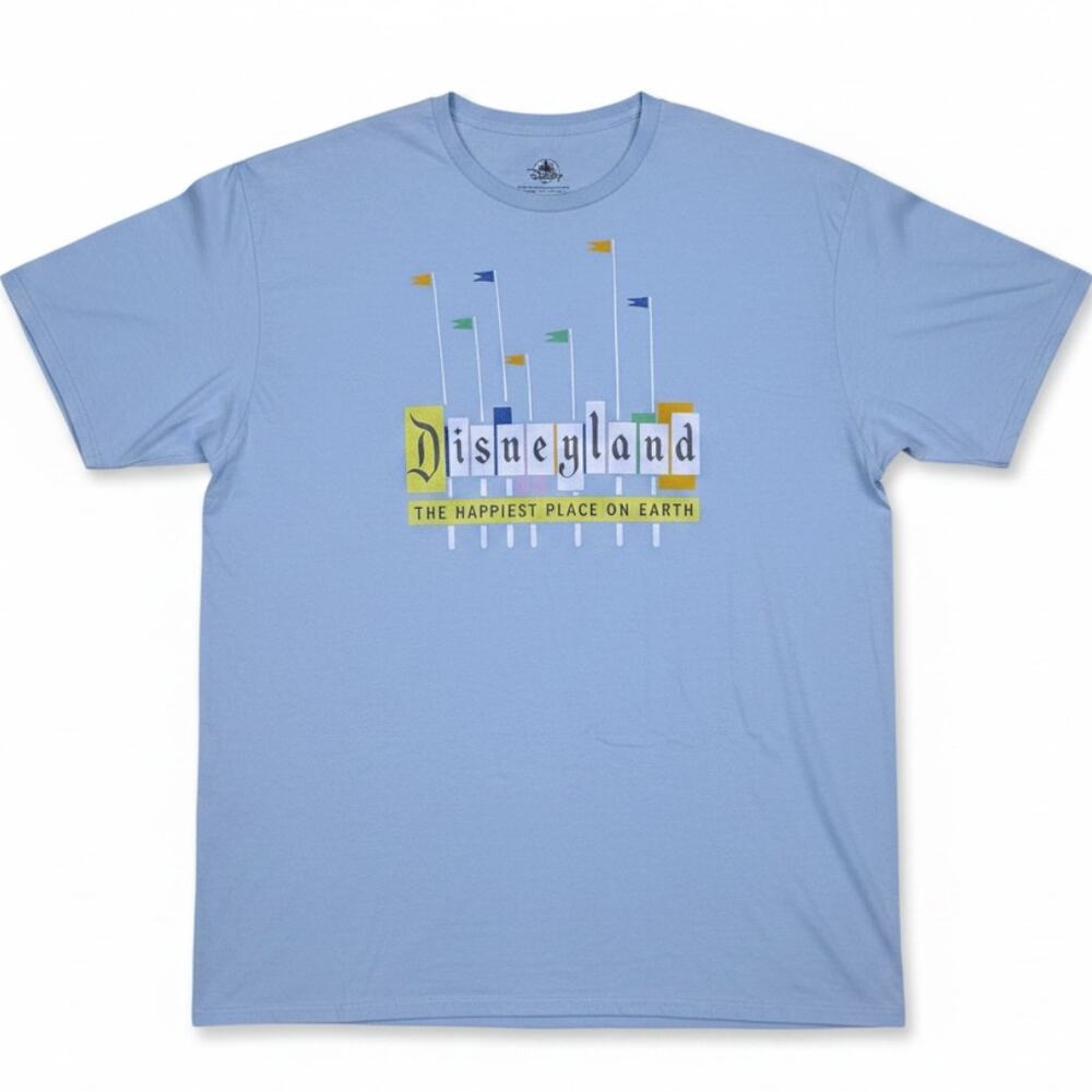 Disneyland Resort Mens 3X Blue T Shirt Happiest Place on Earth Marquee Flags